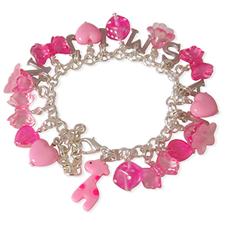 Roze fuchsia naam bedelarmbandje met giraf bedel