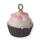 zwarte cupcake bedel met roze bloem