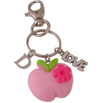 Sleutelhanger met roze appel, love en letter bedel